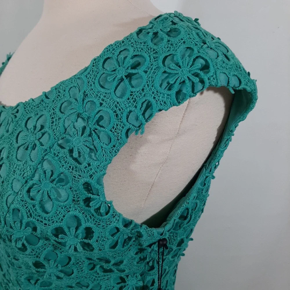 NWT Adriana Papell lace overlay turquoise blue dress 10 - Picture 13 of 15